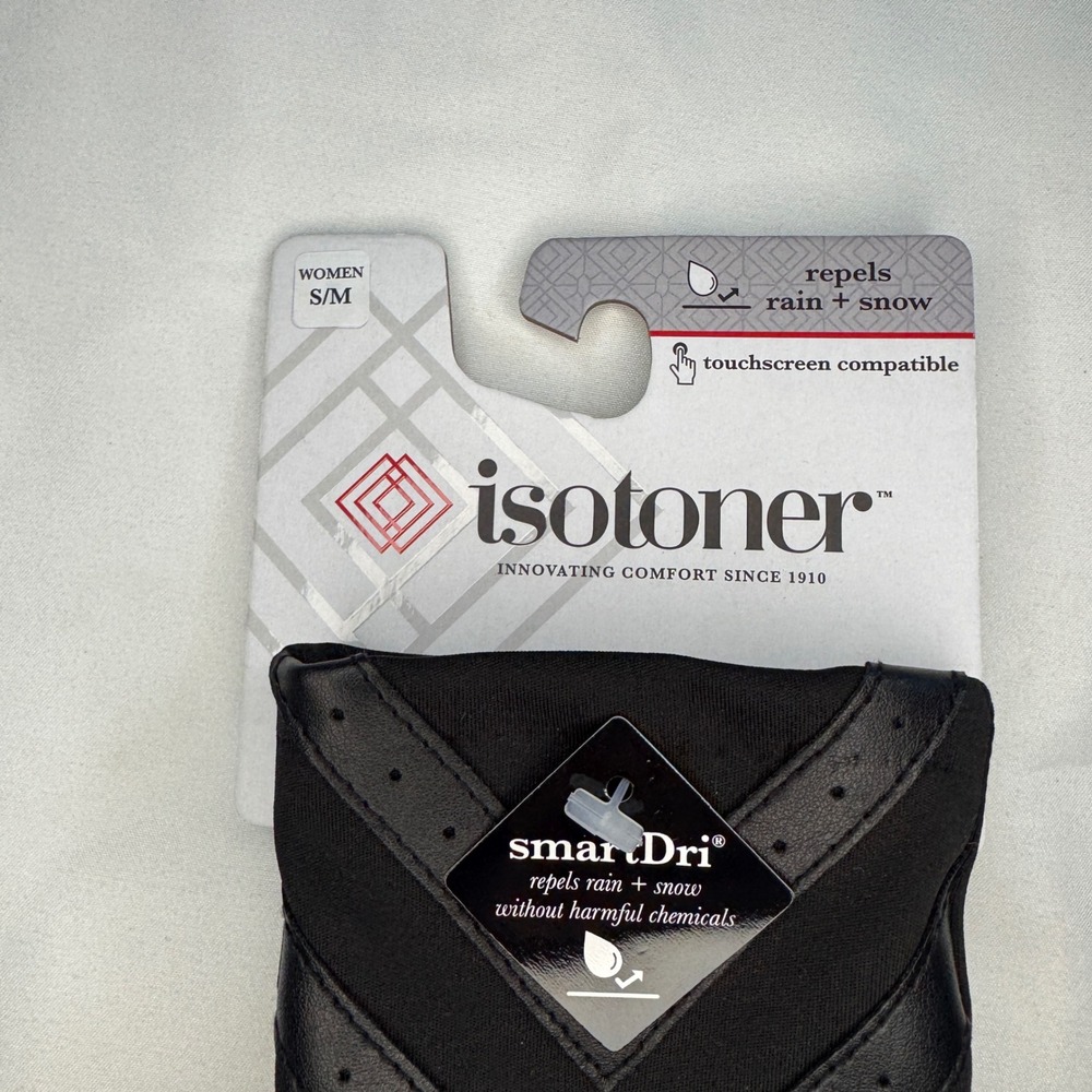 Isotoner smartDri smartTouch Gloves Black Chevron Trim Women's S/M - Picture 2 of 4